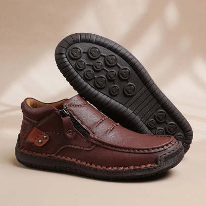⏰Limited Time Sale 50% OFF-Men’s Handmade Premium Leather Slip-On Driving Boots – Wide Toe, Arch Support
