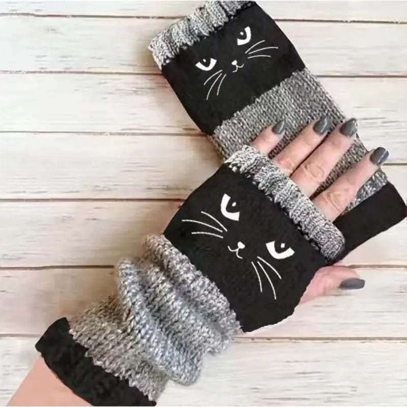 🎁🐱Cat Knitted fingerless gloves🧶