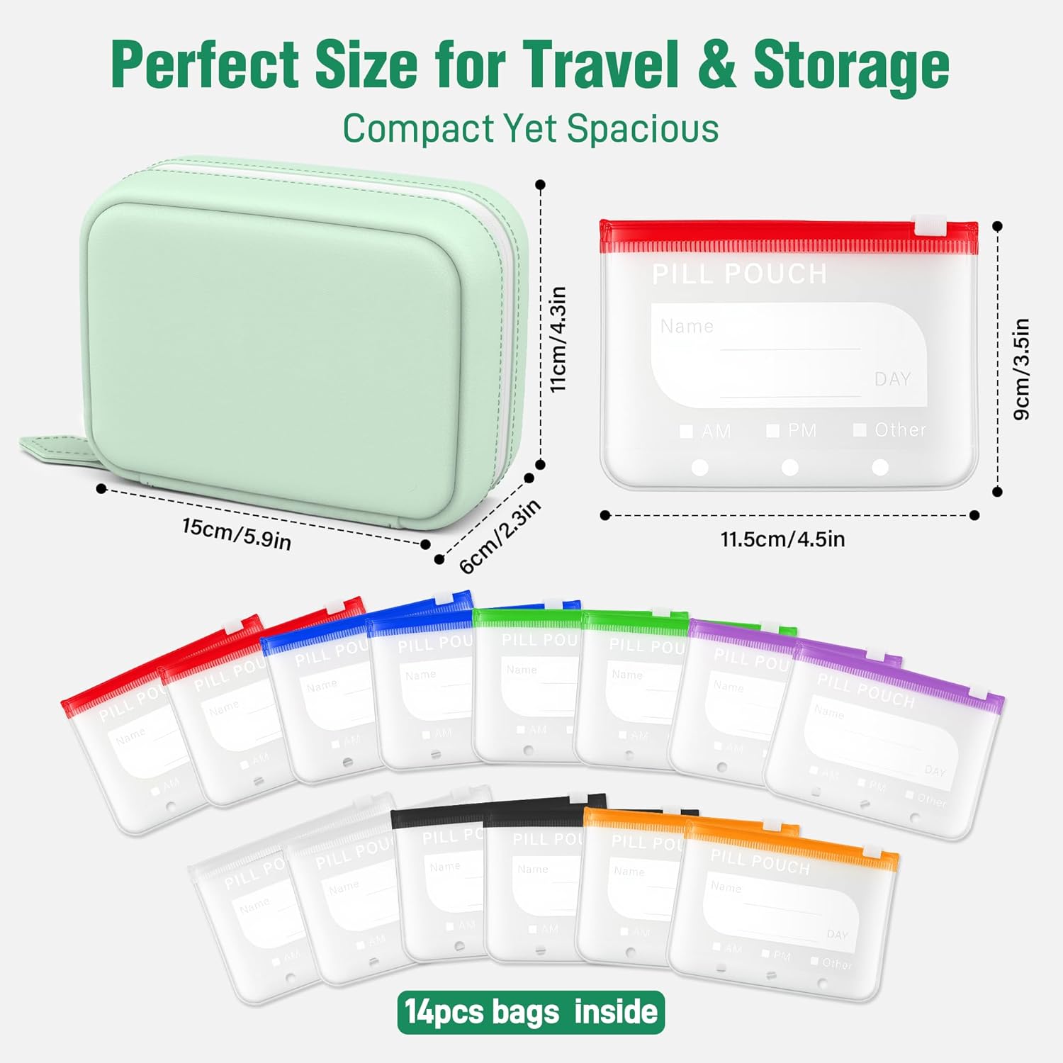 🏆Flash Sale⚡Waterproof Pill Organizer Pouch Set – 14 Removable, Color-Coded Bags, Easy to Label & Refill🔥