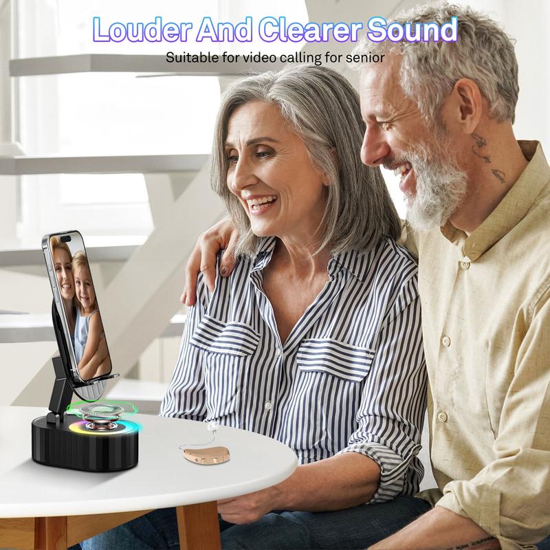 Upgraded Cell Phone Stand with Induction Speaker/Power Bank/Atmosphere Light