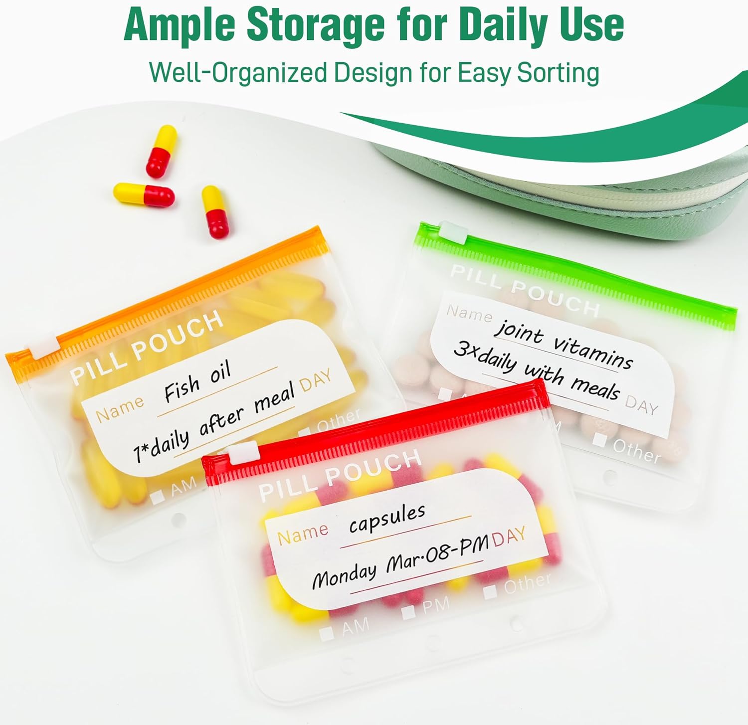 🏆Flash Sale⚡Waterproof Pill Organizer Pouch Set – 14 Removable, Color-Coded Bags, Easy to Label & Refill🔥
