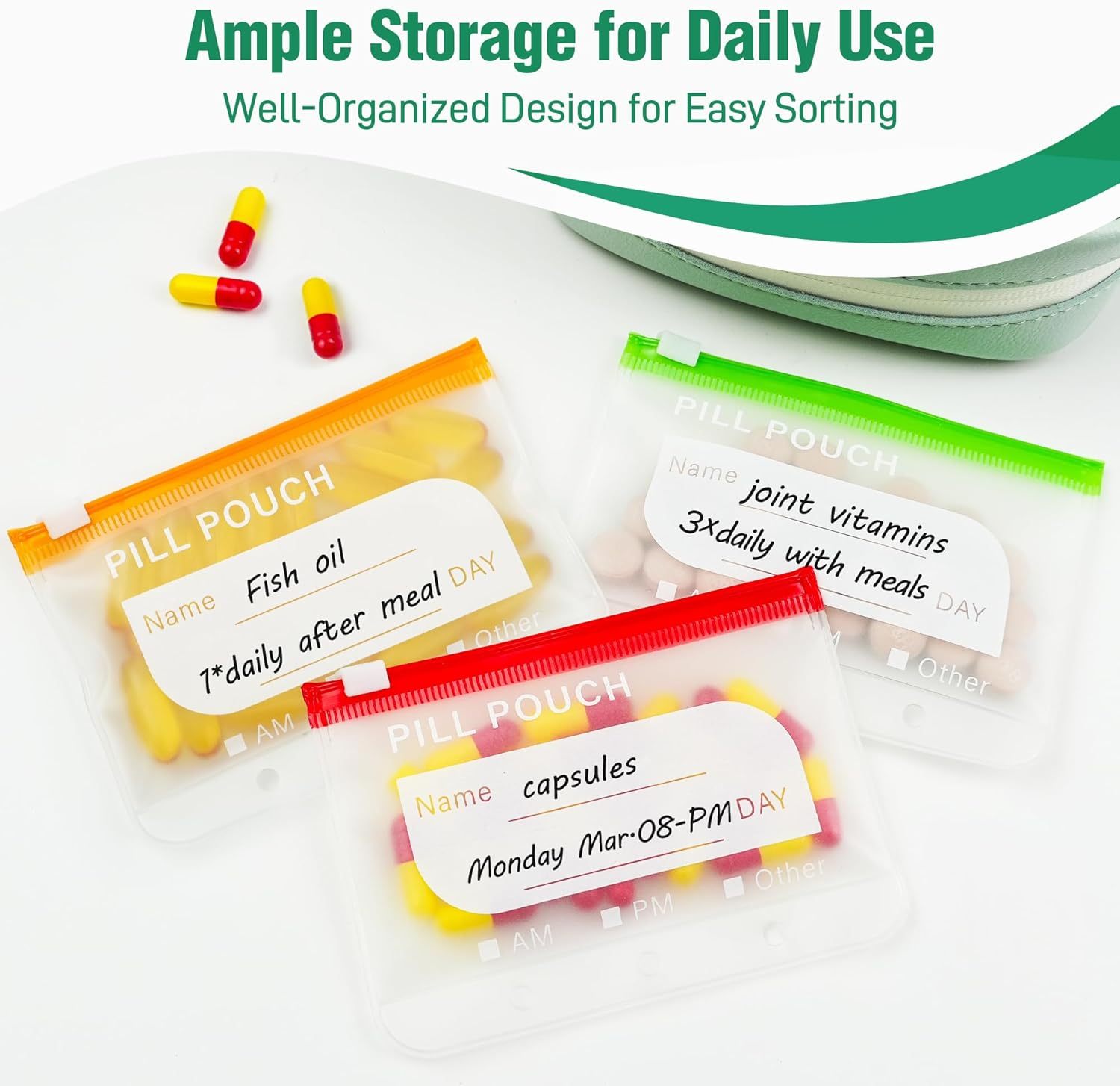 🏆Flash Sale⚡Waterproof Pill Organizer Pouch Set – 14 Removable, Color-Coded Bags, Easy to Label & Refill🔥