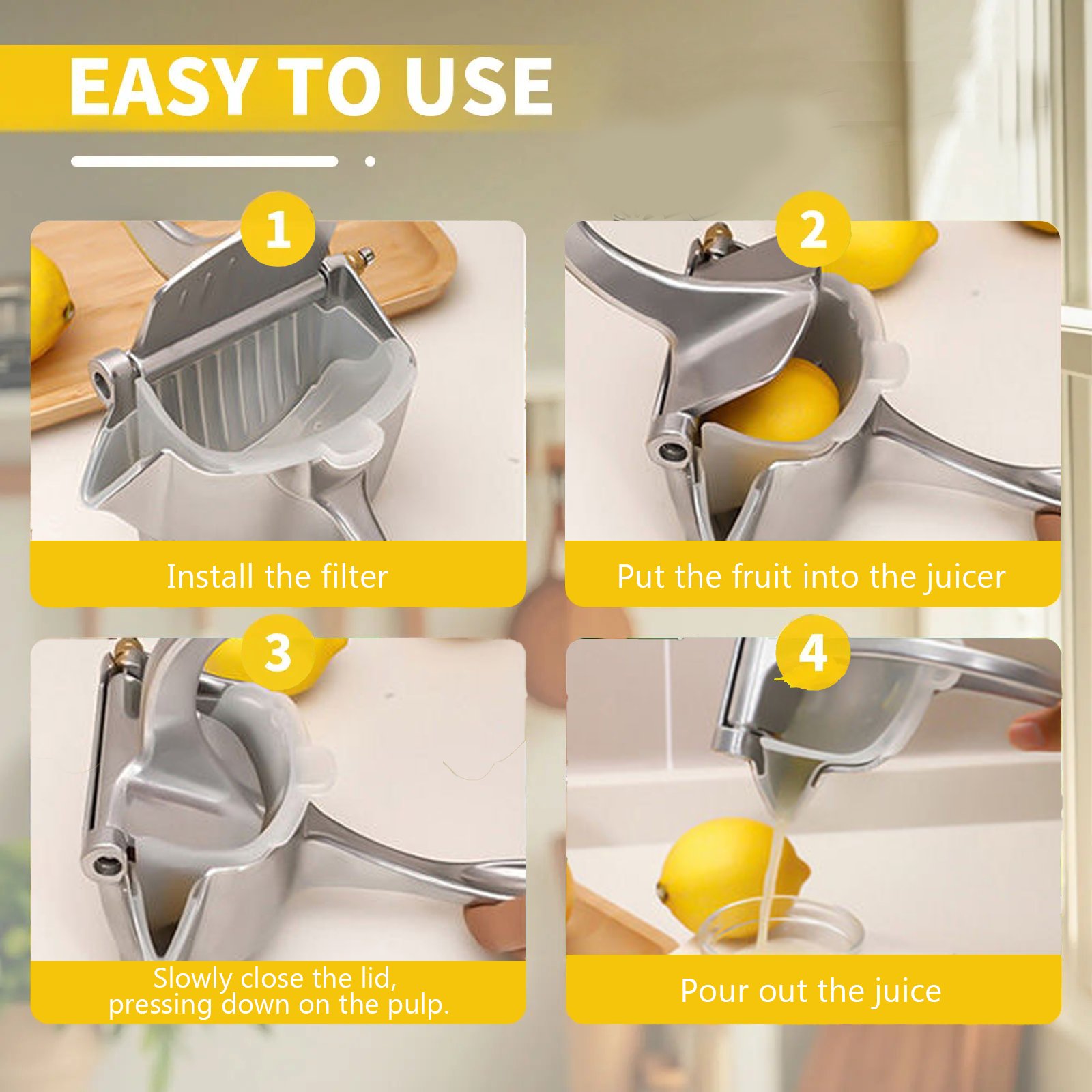 🔥Big Sale 49% OFF—Citrus Squeezer 🍋 Stainless Steel / PP Material Hand Fruit Juicer for Lemon Lime Orange