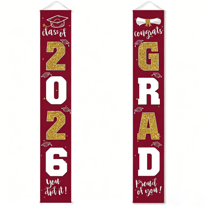 🔥2026 LAST DAY 49% OFF - 🎓Class of 2026 Graduation Banner | Congrats Grad Front Door Porch Decor for Graduation Party (✨Set of 2)