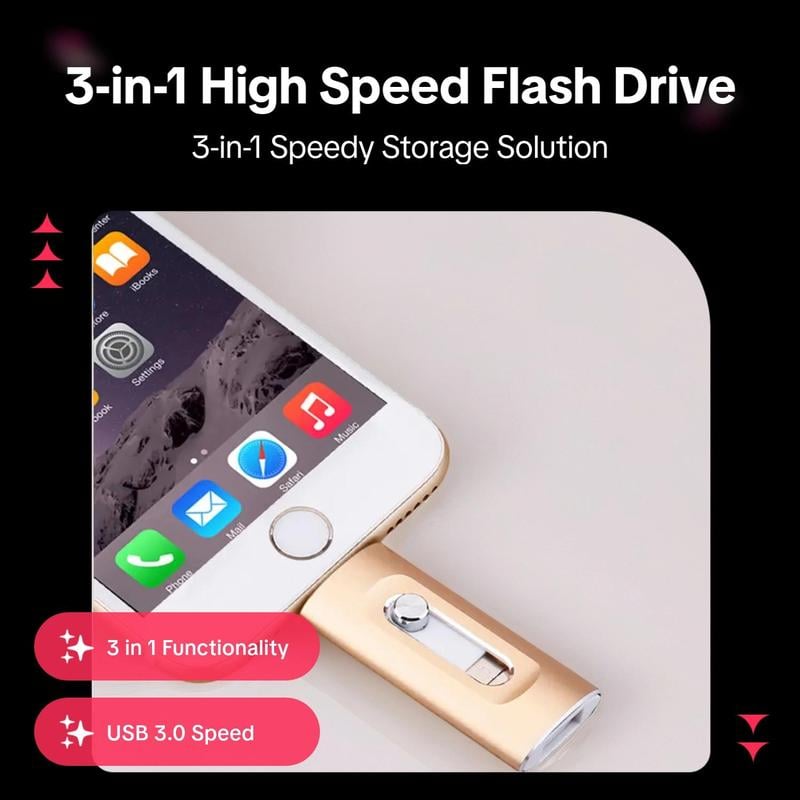 ⚡3 in 1 Flash Drive, Portable High Speed USB 3.0 Memory Storage⭐