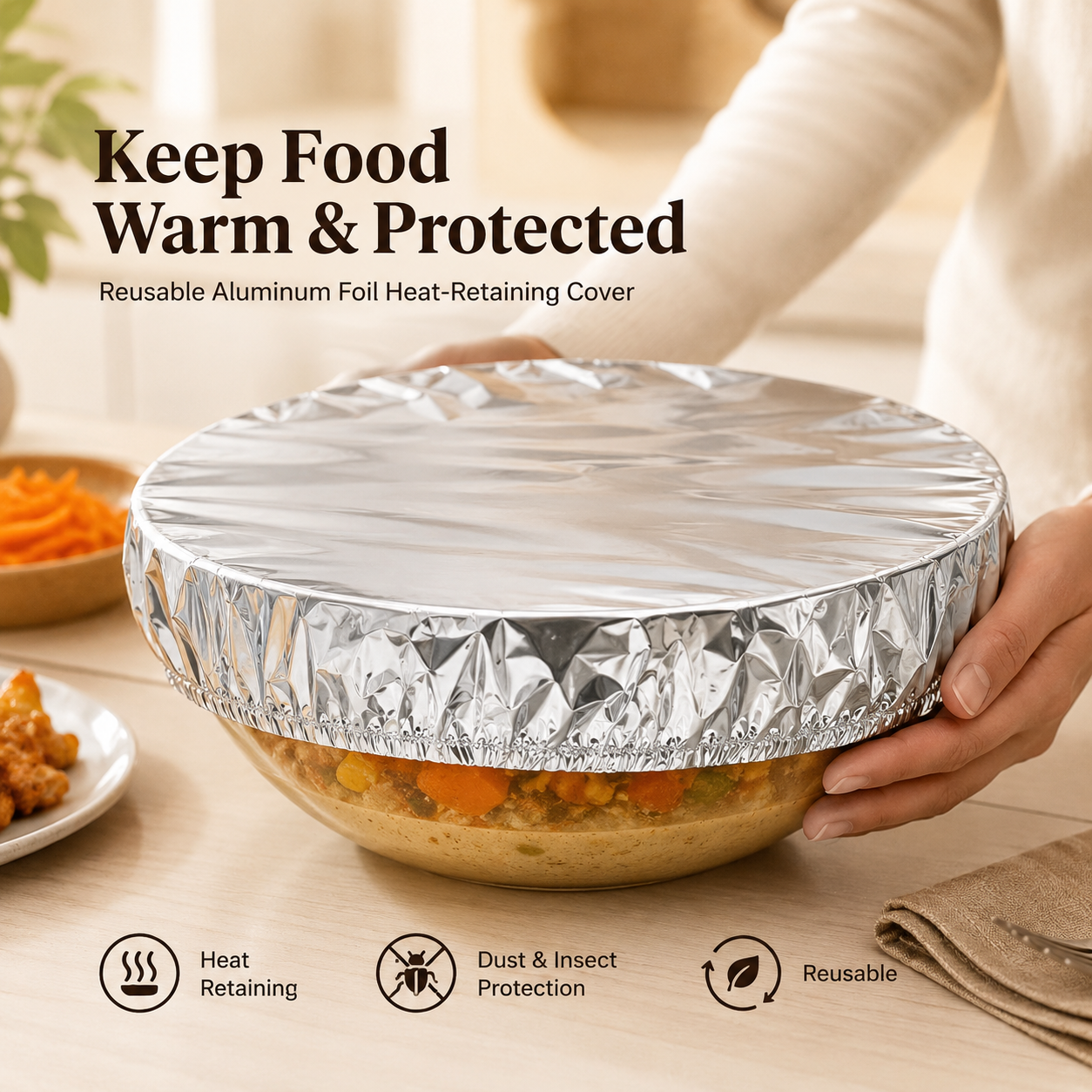 Home dining table & food container aluminum foil heat-retaining cover