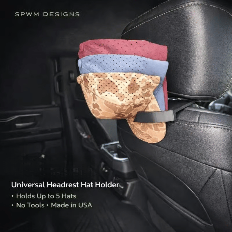 Universal Headrest Hat Holder for Trucks Cars & SUVs | Holds 5 Hats