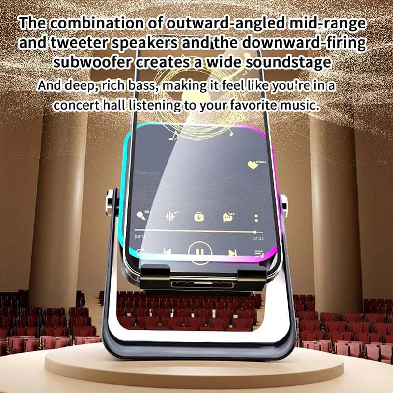 💥 FINAL TIME SALE! 40% OFF🎶📱 5-in-1 Wireless Induction Bluetooth Speaker with Adjustable Phone Stand