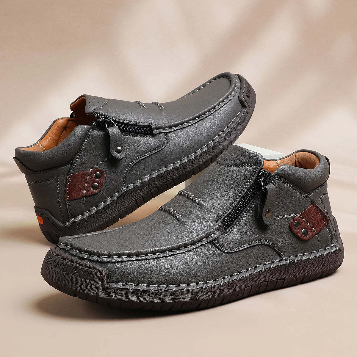 ⏰Limited Time Sale 50% OFF-Men’s Handmade Premium Leather Slip-On Driving Boots – Wide Toe, Arch Support