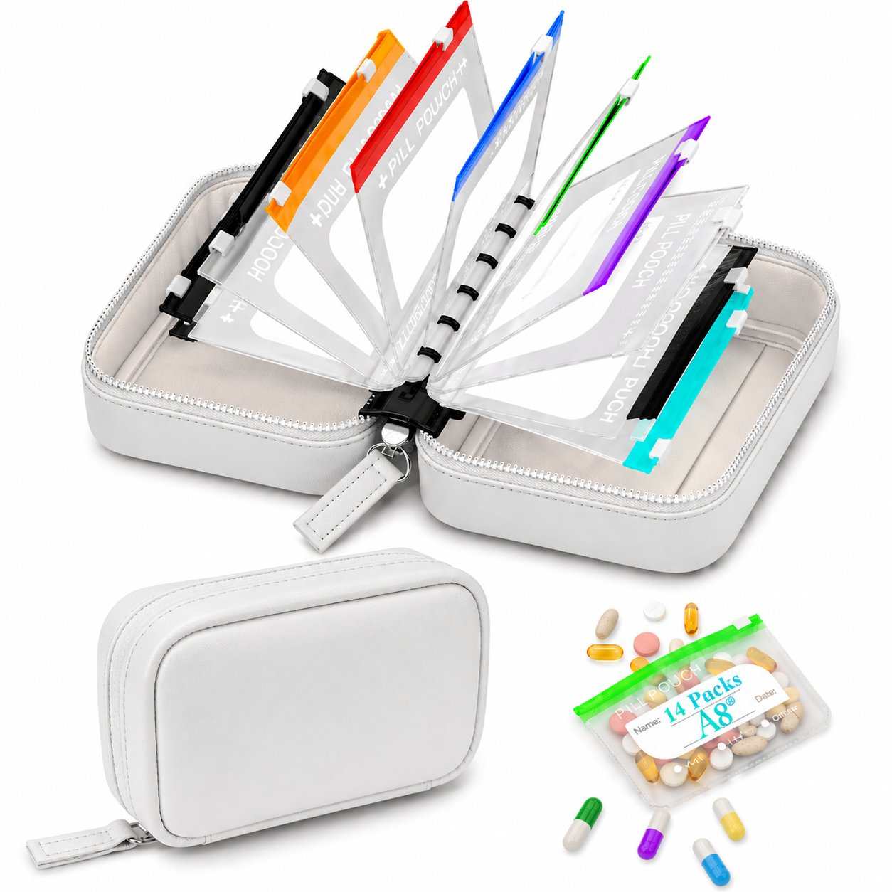 🏆Flash Sale⚡Waterproof Pill Organizer Pouch Set – 14 Removable, Color-Coded Bags, Easy to Label & Refill🔥