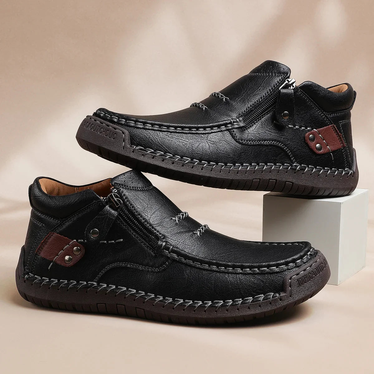 ⏰Limited Time Sale 50% OFF-Men’s Handmade Premium Leather Slip-On Driving Boots – Wide Toe, Arch Support