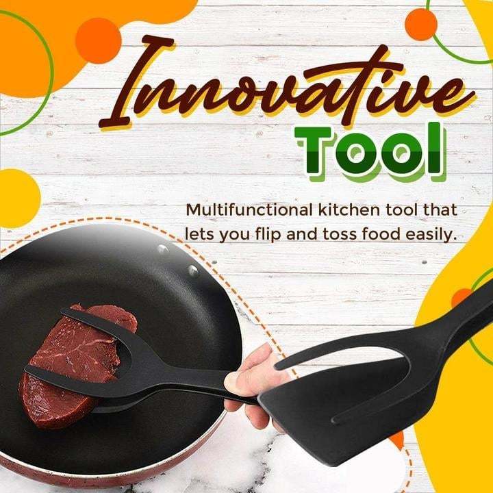 🍳✨ What a great deal! 2-in-1 Kitchen Spatula Tongs – Food Grade Silicone Tips, Non-Stick, Heat Resistant, Long Handle ✨