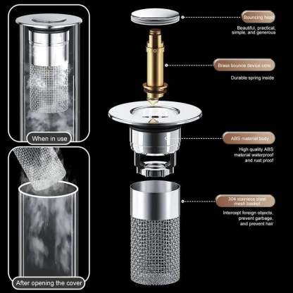🔥 Bathroom Sink Stopper Hair Catcher, Universal Pop Up Sink Drain Filter with Stainless Steel Filter Basket, Bathroom Sink Drain Strainer