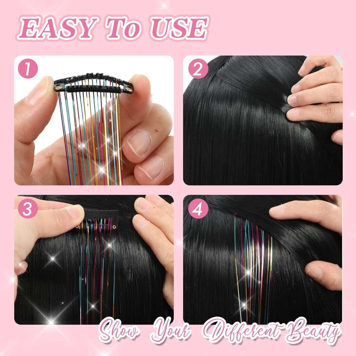 🔥Last Day 49% OFF ✨Clip-in Tinsel Hair Extensions(A set of 12 pieces)🌈