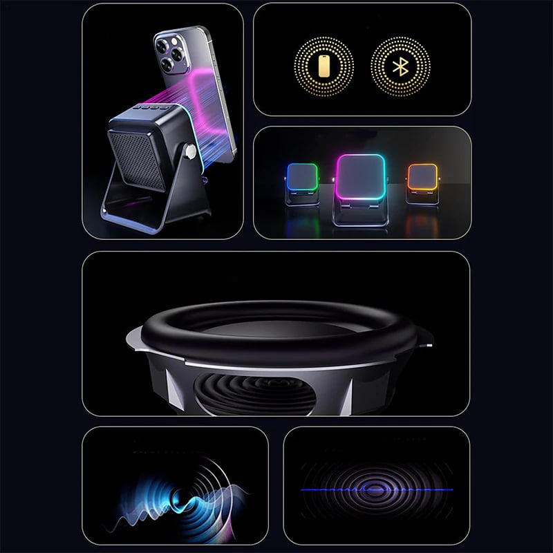💥 FINAL TIME SALE! 40% OFF🎶📱 5-in-1 Wireless Induction Bluetooth Speaker with Adjustable Phone Stand