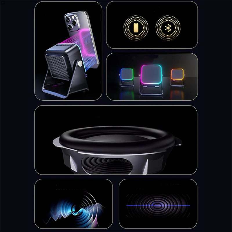 💥 FINAL TIME SALE! 40% OFF🎶📱 5-in-1 Wireless Induction Bluetooth Speaker with Adjustable Phone Stand