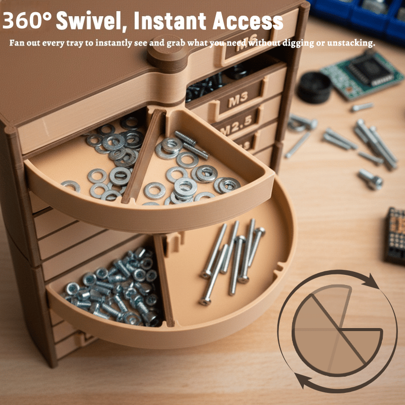 360° Rotating Modular Parts Storage Tower