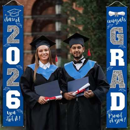 🔥2026 LAST DAY 49% OFF - 🎓Class of 2026 Graduation Banner | Congrats Grad Front Door Porch Decor for Graduation Party (✨Set of 2)