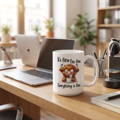 It’s Fine Highland Cow Mug – Your Daily Dose of Humour & Calm 🐮☕