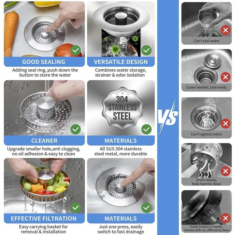 🎁Upgraded 3 in 1 Kitchen Sink Drain Strainer