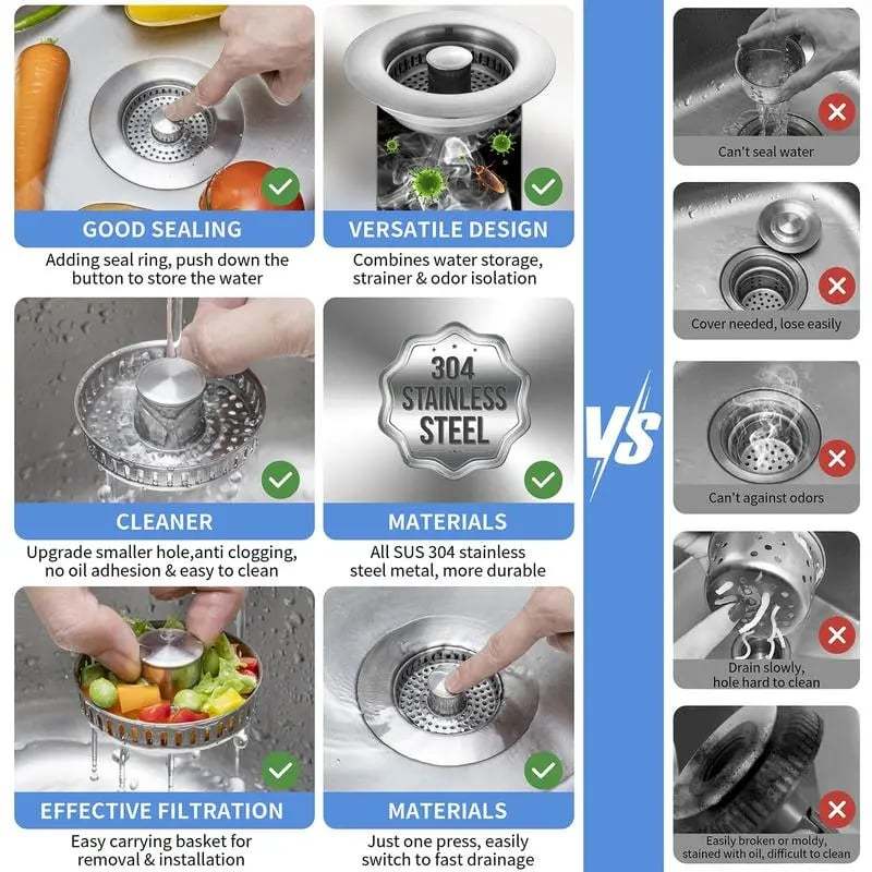 🎁Upgraded 3 in 1 Kitchen Sink Drain Strainer