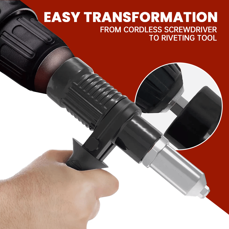🛠️Pro-Grade Electric Rivet Gun Adapter – 💥With 4 Nozzle Sizes for Home DIY, Automotive & Industrial Use ⚡Turn Your Drill into a Riveting Beast!