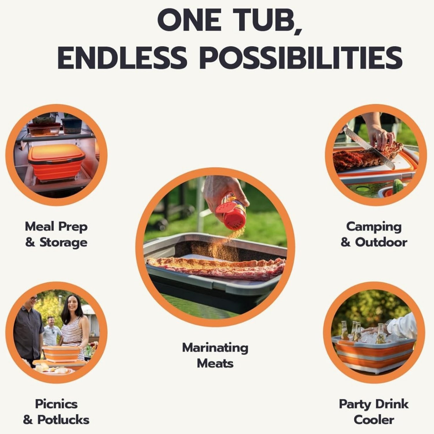🔥🌡️Flash Sale 49% Off🍗🥗BBQ & Meal Prep Tub | Collapsible Prep Tub🍖🏕️