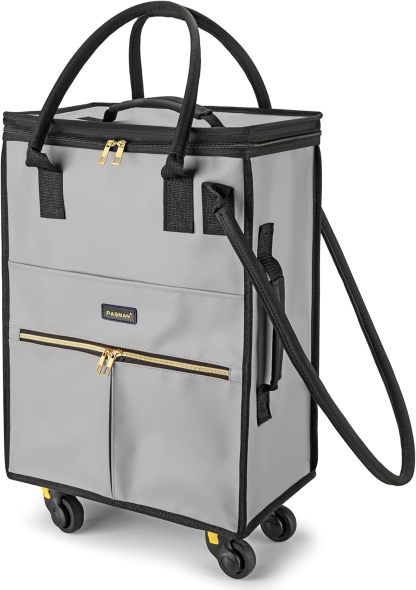 HK Rolling Tote Bag with Zip Top & Button Closure