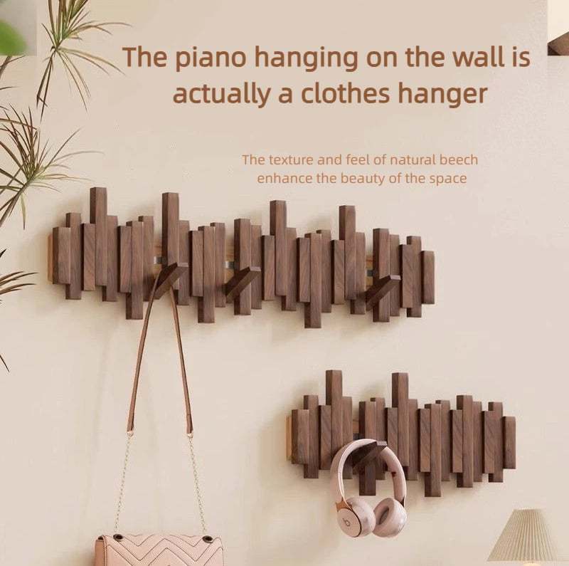 Wall-Mounted Wooden Coat Rack 🎹Piano Key Style Design