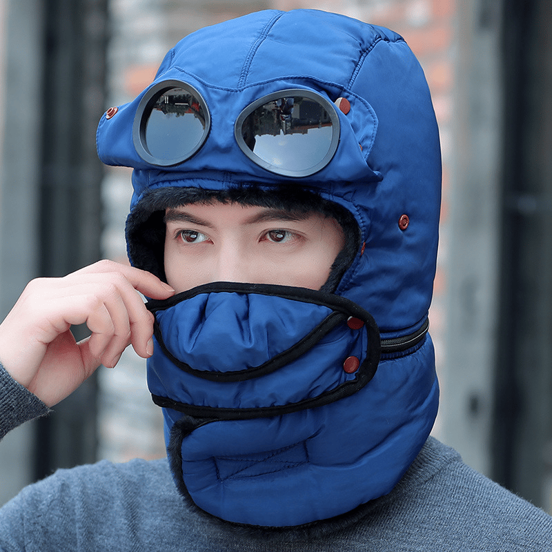 🔥LAST DAY 50% OFF🎿❄️ Winter Thermal Hat with Glasses Windproof Ski Mask Cap Fashion Warm Hat for Cycling✨