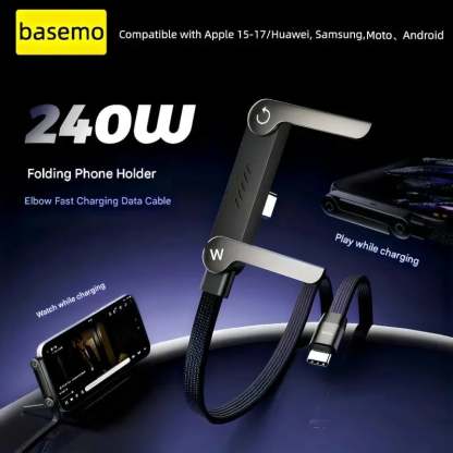 ⚡Official Authorized | MFi-Certified Cables🔥 2-in-1 Invisible Holder Charger Cable - 240W Fast Charging Cord with Built-In Phone Stand