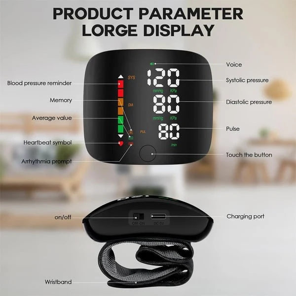 Effortless Wrist Blood Pressure Monitor – LED Display & Adjustable Fit