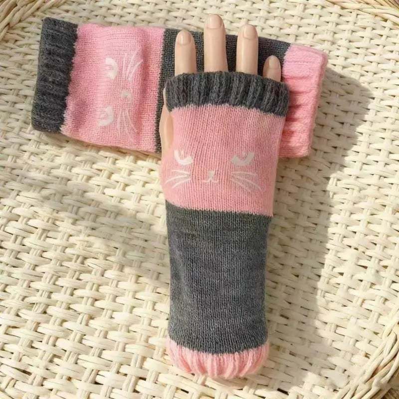 🎁🐱Cat Knitted fingerless gloves🧶