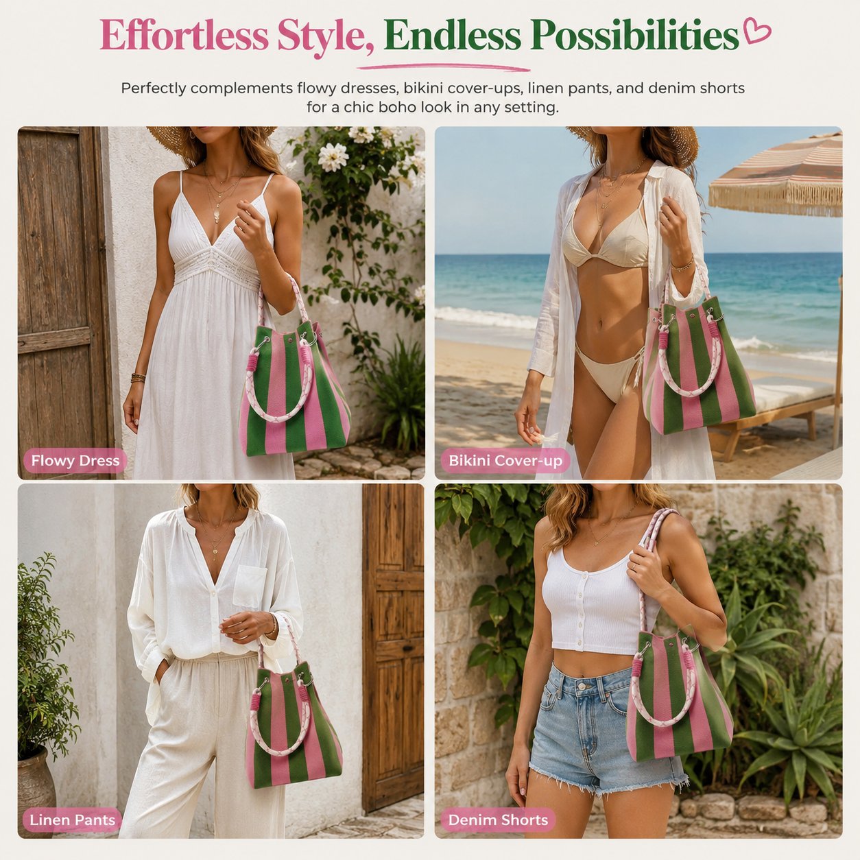 🌴 Boho Crochet Bucket Bag for Women – Handmade Woven Summer Beach Shoulder Bag