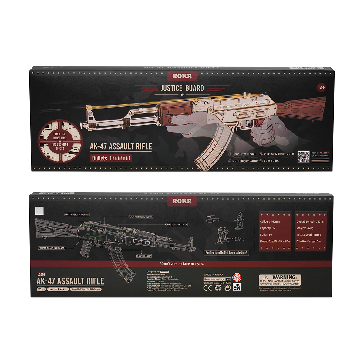 🔫ROKR AK-47 Assault Rifle Gun Toy 3D Wooden Puzzle LQ901🎁
