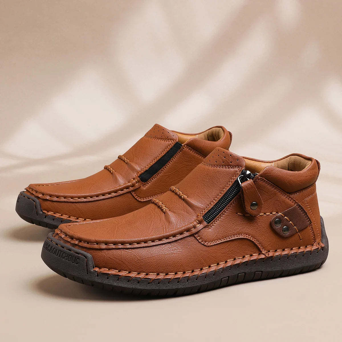 ⏰Limited Time Sale 50% OFF-Men’s Handmade Premium Leather Slip-On Driving Boots – Wide Toe, Arch Support