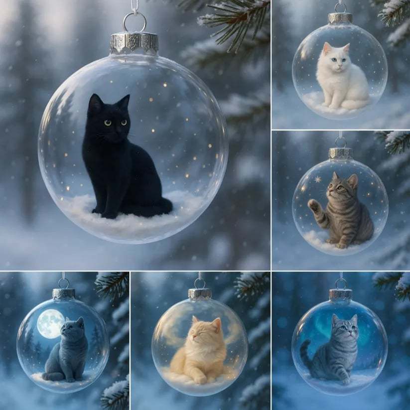 🔥49% OFF - Cute Cat Christmas Glass Ornaments Collection