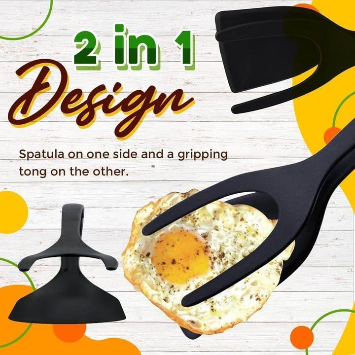 🍳✨ What a great deal! 2-in-1 Kitchen Spatula Tongs – Food Grade Silicone Tips, Non-Stick, Heat Resistant, Long Handle ✨