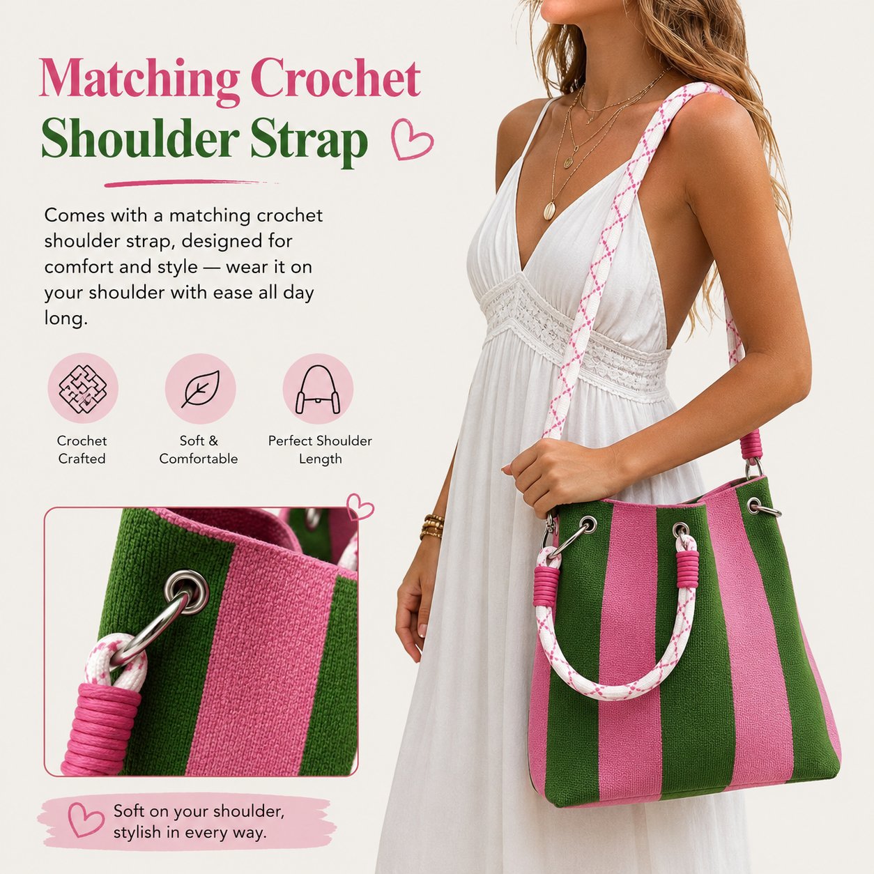 🌴 Boho Crochet Bucket Bag for Women – Handmade Woven Summer Beach Shoulder Bag