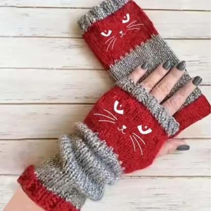 🎁🐱Cat Knitted fingerless gloves🧶