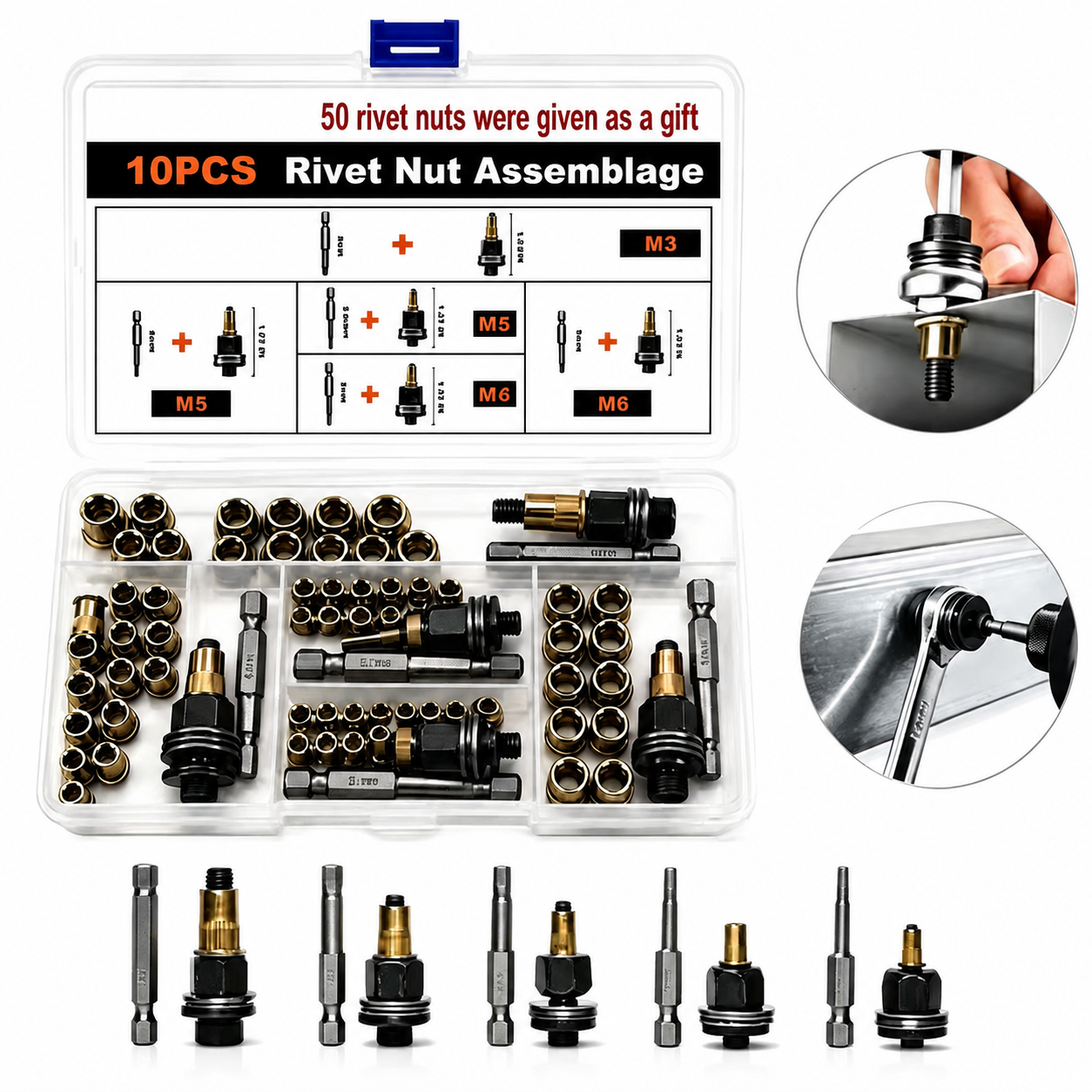 🛠️Head Rivet Nut Tool, M3 M4 M5 M6 M8 Rivnut Kit