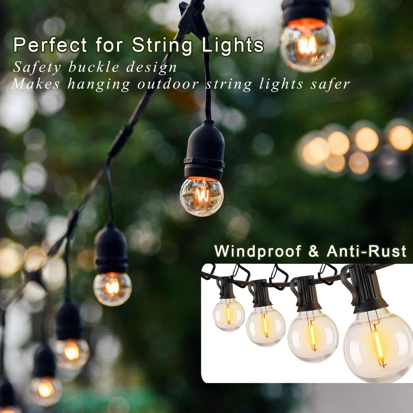 30-Piece Heavy Duty Outdoor String Light Hooks with Safety Buckle