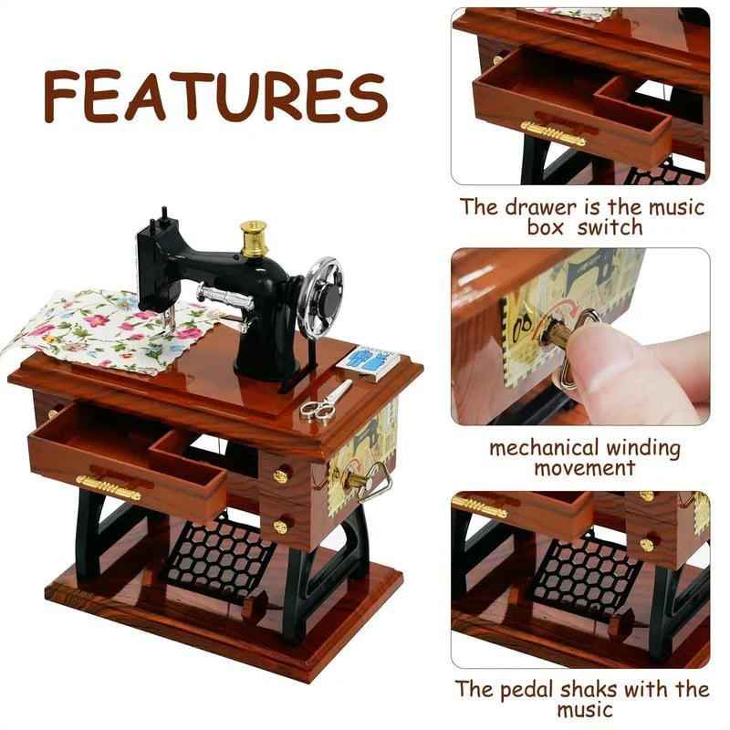 🎶Time Limit Sale 50% OFF - Wood Mini Sewing Machine Music Box