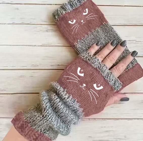 🎁🐱Cat Knitted fingerless gloves🧶