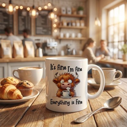 It’s Fine Highland Cow Mug – Your Daily Dose of Humour & Calm 🐮☕