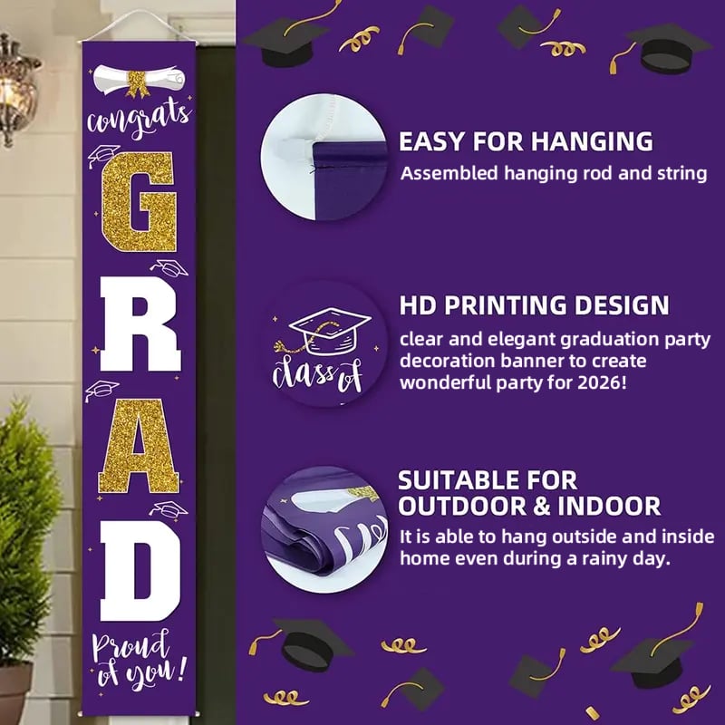 🔥2026 LAST DAY 49% OFF - 🎓Class of 2026 Graduation Banner | Congrats Grad Front Door Porch Decor for Graduation Party (✨Set of 2)