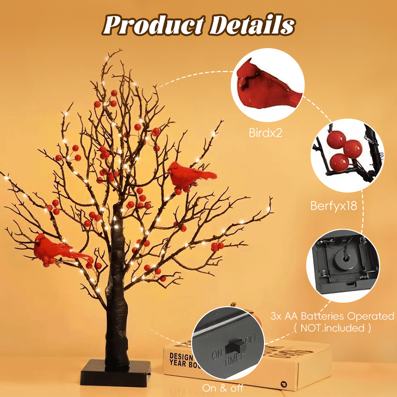 🏆LAST DAY SALE 49% OFF -  Vintage Glowing Cardinal Tree With Berries