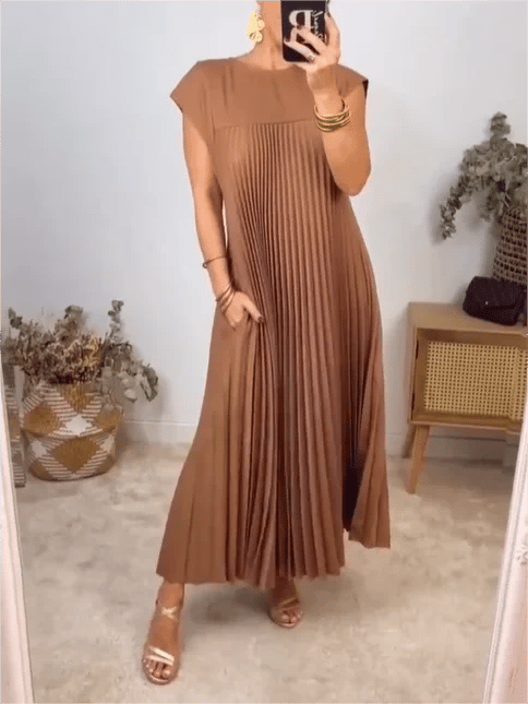 🎉Sleeveless Pleated Simple Solid Color Dress