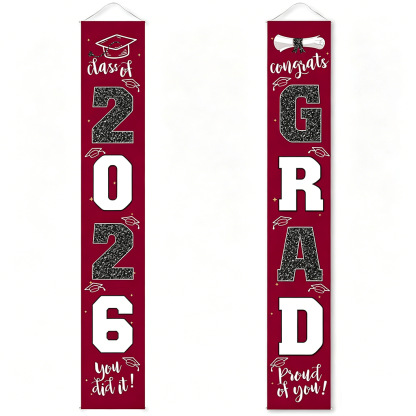 🔥2026 LAST DAY 49% OFF - 🎓Class of 2026 Graduation Banner | Congrats Grad Front Door Porch Decor for Graduation Party (✨Set of 2)