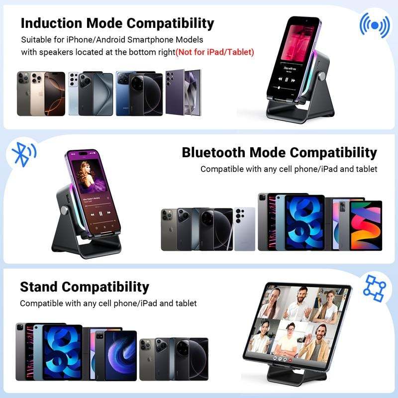 💥 FINAL TIME SALE! 40% OFF🎶📱 5-in-1 Wireless Induction Bluetooth Speaker with Adjustable Phone Stand